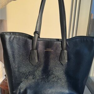 Mario Hernandez Black Saffiano Leather Tote Bag w/ Gold Hardware + Pouch